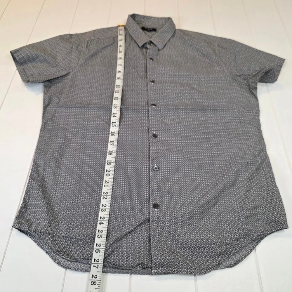 Theory Men's Medium Zack S Shirt Black White Geometric Corner Print Short Sleeve